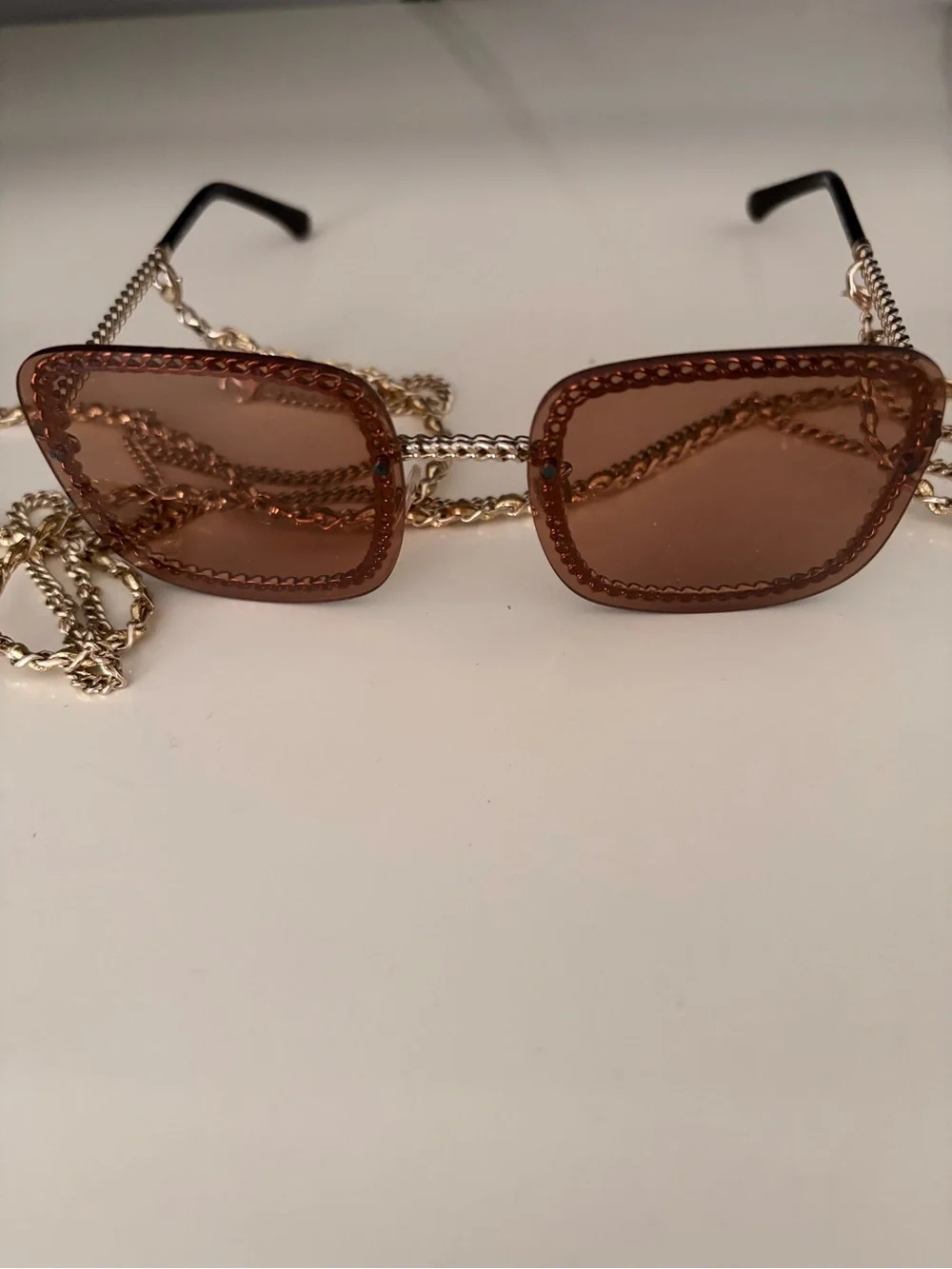 CHANEL Square Sunglasses with Pink/Brown Lenses and Gold Chain Ch4244 Col. 395/3